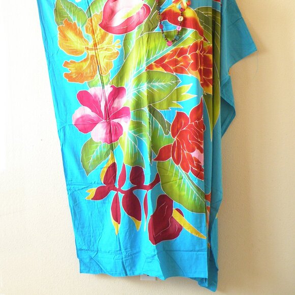 KD360 Floral Batik Hand Painted Plus Batwing VNeck Kaftan Dolman Women Dress - Picture 2 of 3